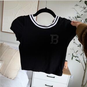 Black Cropped T-Shirt with White Trim